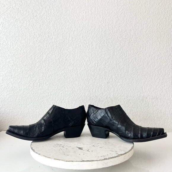 Rod Patrick Womens Pull on Shoes 5.5C Black Caiman Western Loafers Pointed Toe - Picture 7 of 9